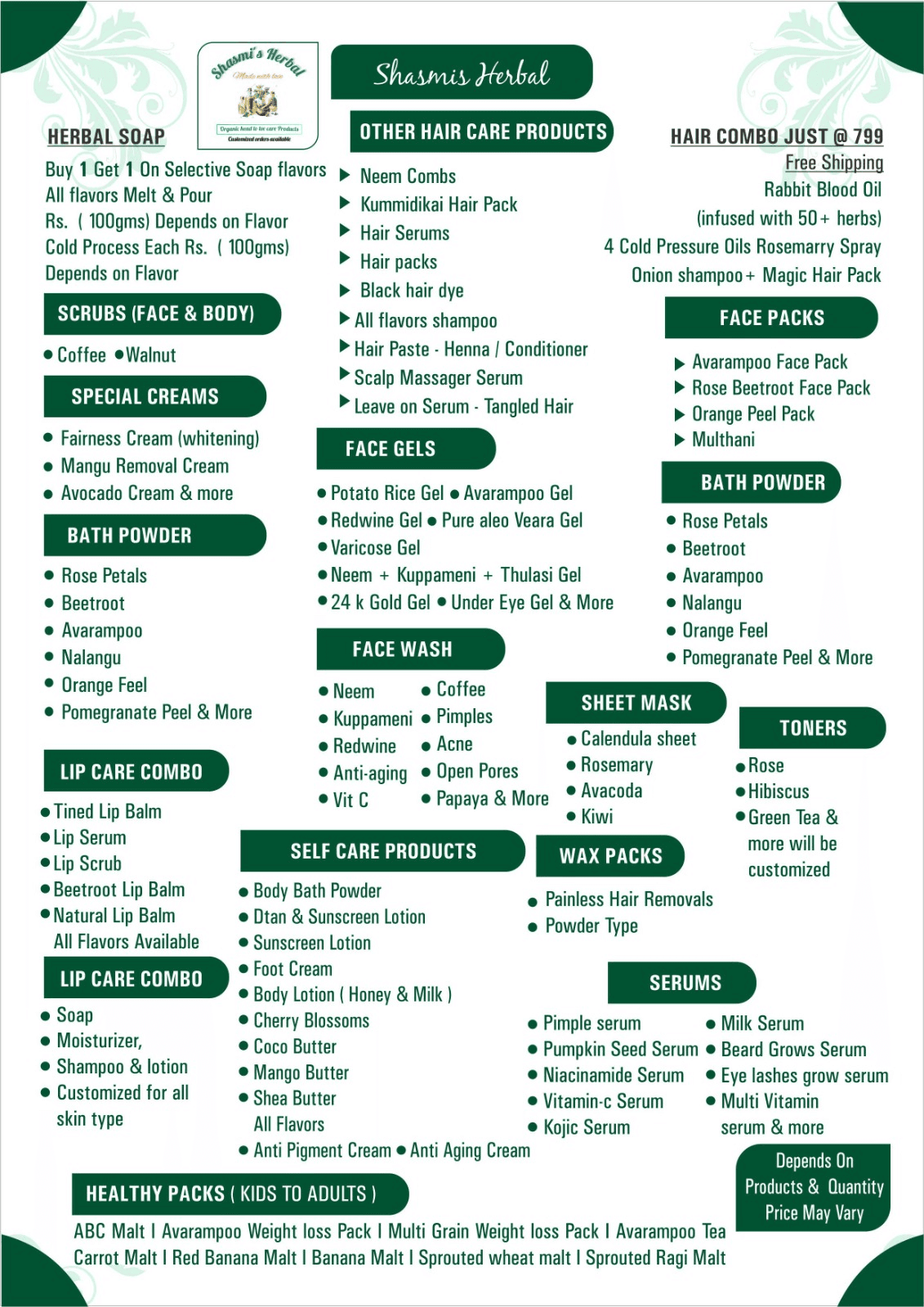 Shasmi's Herbal Products Catalogue