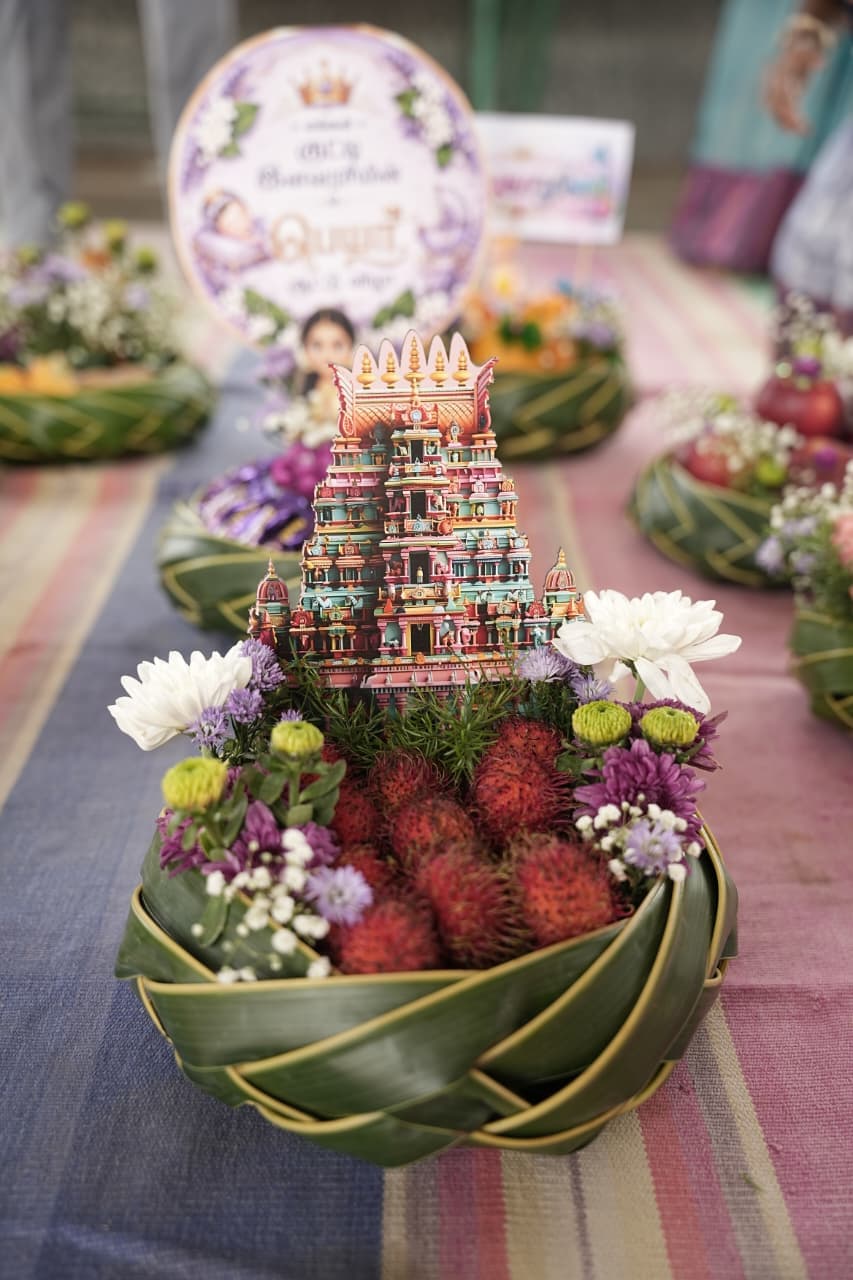 Temple Gopuram Carved Fruit Presentation