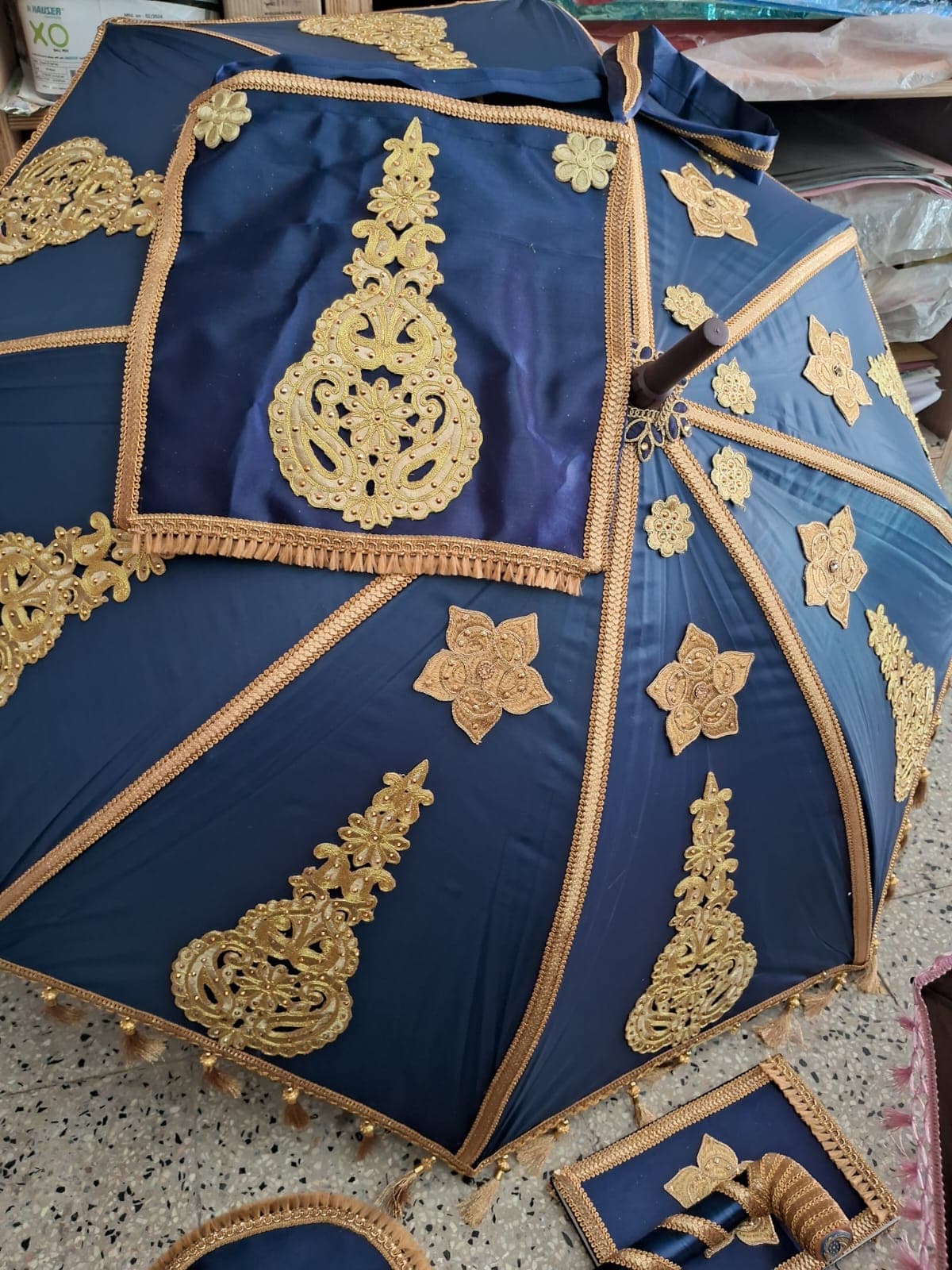 Navy Blue & Gold Regal Ceremonial Umbrella Set