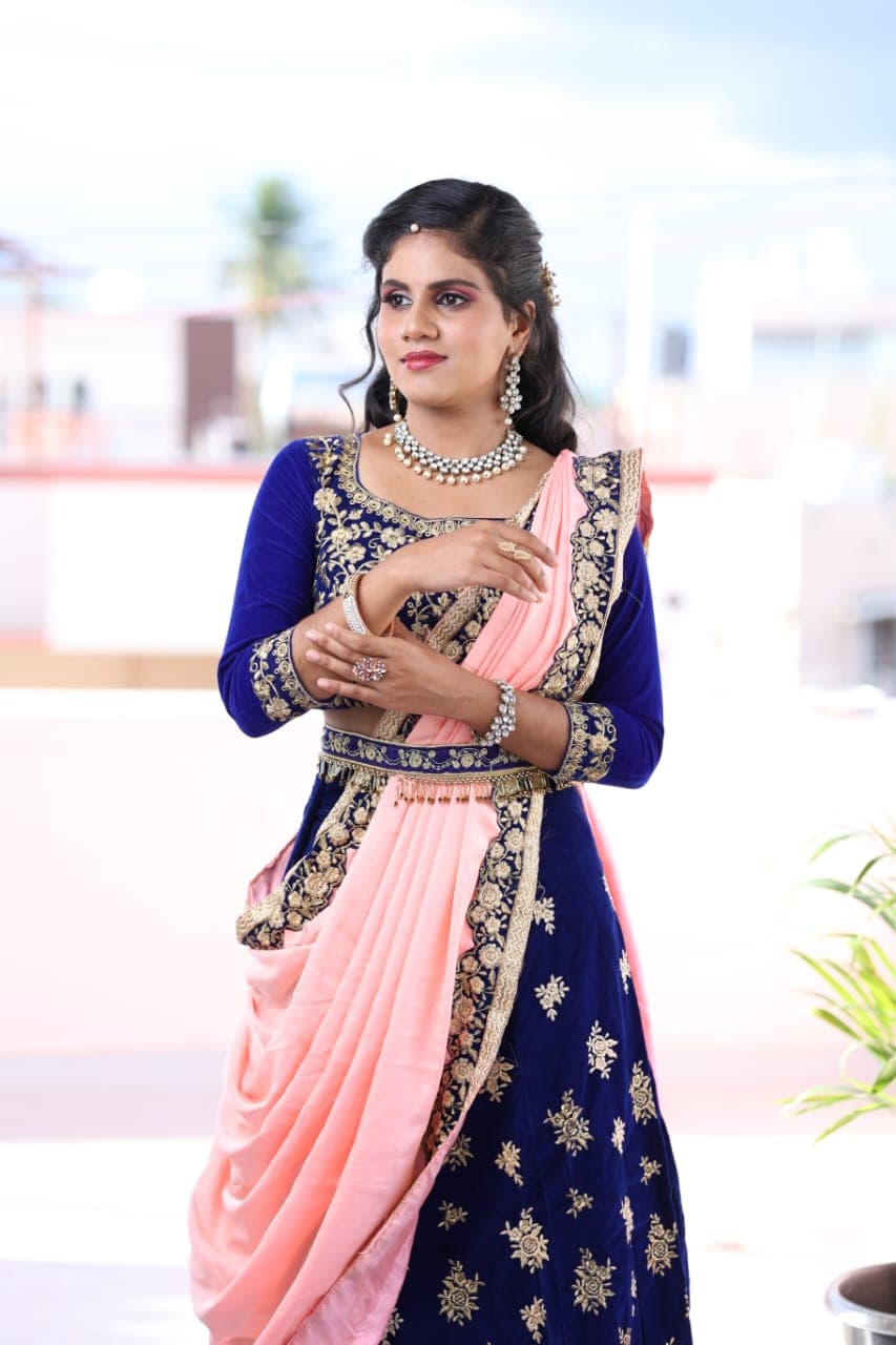 Royal Blue Velvet Bridal Lehenga